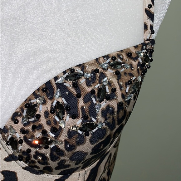 Bebe sequined bedazzled leopard print bustier top - Picture 3 of 9